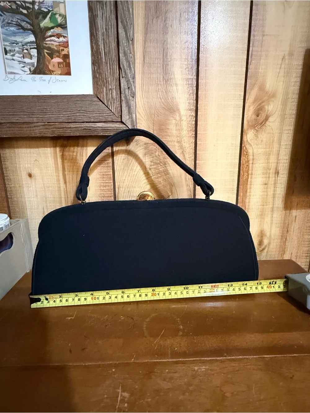 Classic vintage Black Top-Handle Felt Women's Bag